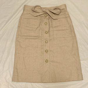 J. Crew Button-Front Skirt in Stretch Linen Tie Waist Beige Khaki